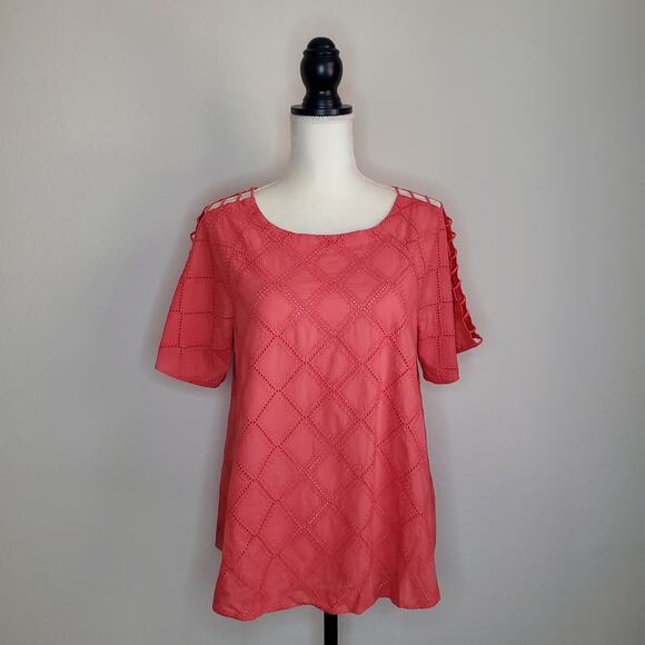 Madewell Eyelet Coral Top Medium - Picture 1 of 6